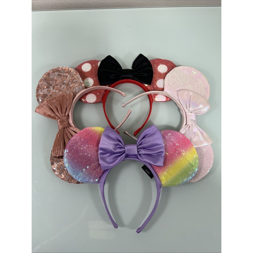 Disney‎ Minnie Ears Lot 5 Headbands Rainbow Rose Gold Sequin Bundle